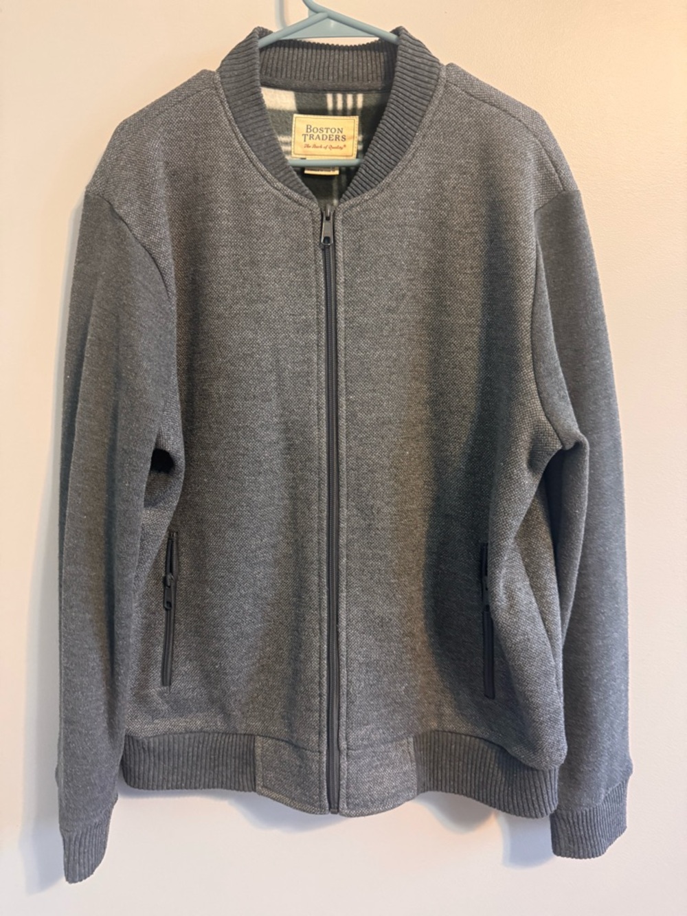 Boston‎ Traders Black and Gray Plaid Fleece-Lined Jacket Men's large Full zip